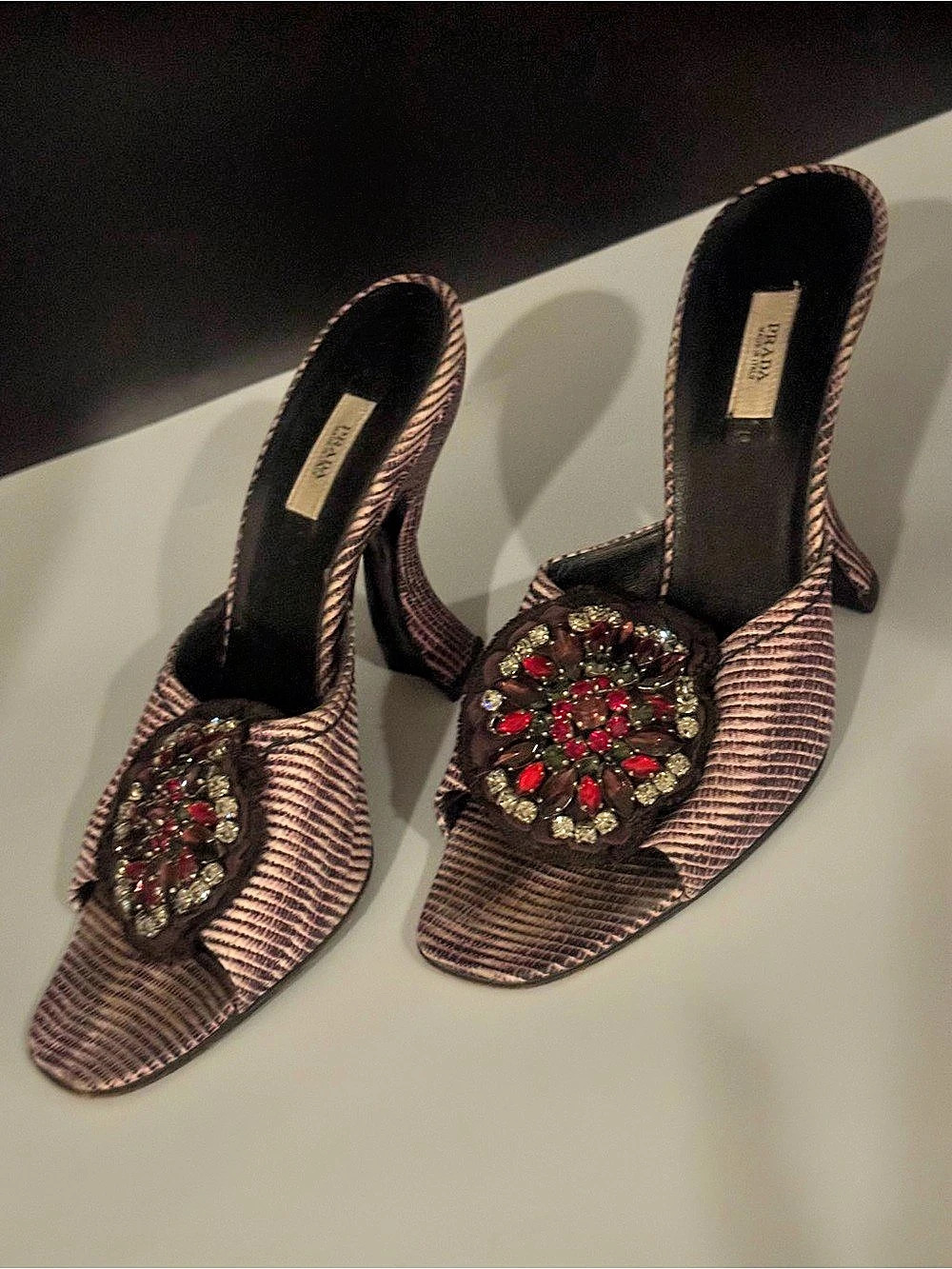 Prada with Swarovski Crystal Embellishment-Satin Mules Size 5.5 - Picture 5 of 8